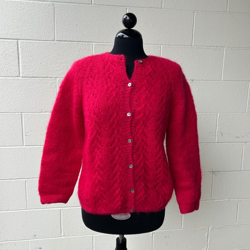 Vintage Barbie Pink Wool Mohair Lined Sweater Mclnerney Oversized Cardigan